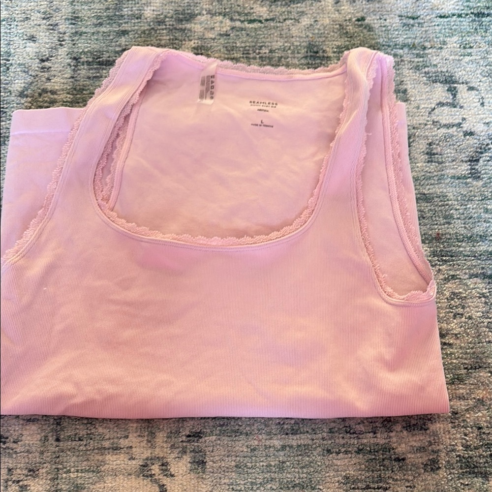 Pink Lace Trim Tank Top